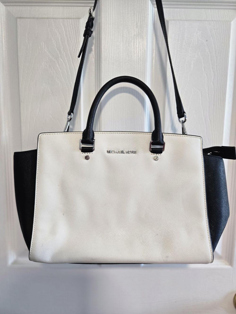 Michael Kors Black & White Saffiano Leather Satchel